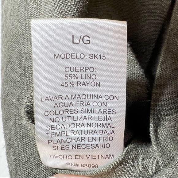 NWT Ci Sono Army green button down linen blend casual skirt size large L B95 - Picture 3 of 4